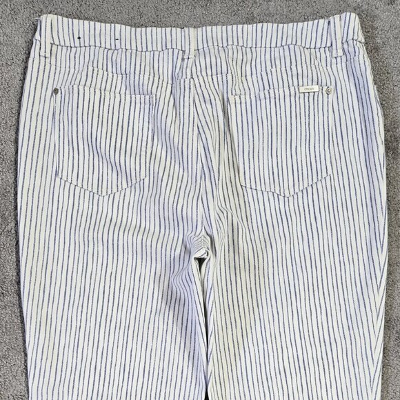 Chico's So Slimming Girlfriend Crop Jeans White Blue Painted Stripe Beachy - Picture 5 of 10